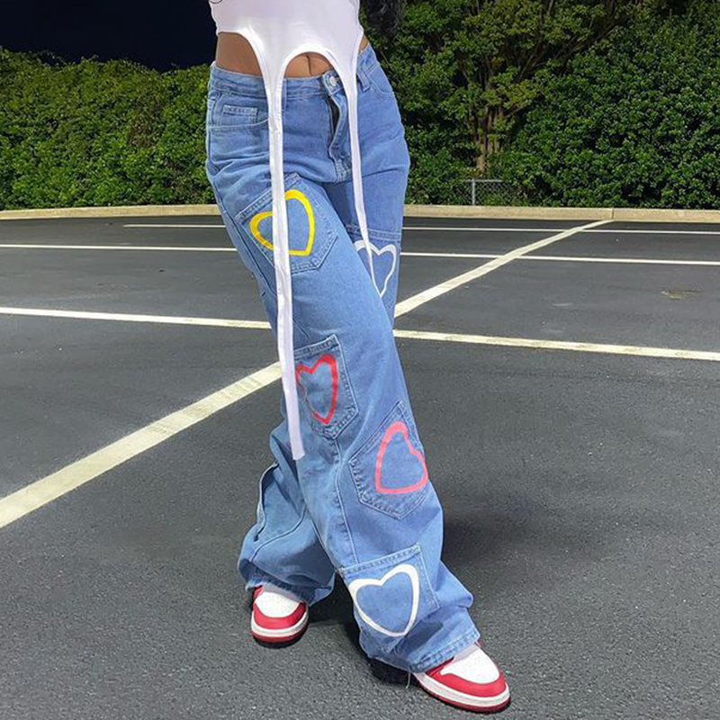Multicolor Heart Print Blue Baggy Jeans 2022 Women Fashion Multi-pocket Patch Wide Leg Jeans 90s Vintage Streetwear Denim Pants, As shown
Multicolor Heart Print Blue Baggy Jeans 2022 Women Fashion Multi-pocket Patch Wide Leg Jeans 90s Vintage Streetwear Denim Pants, As shown