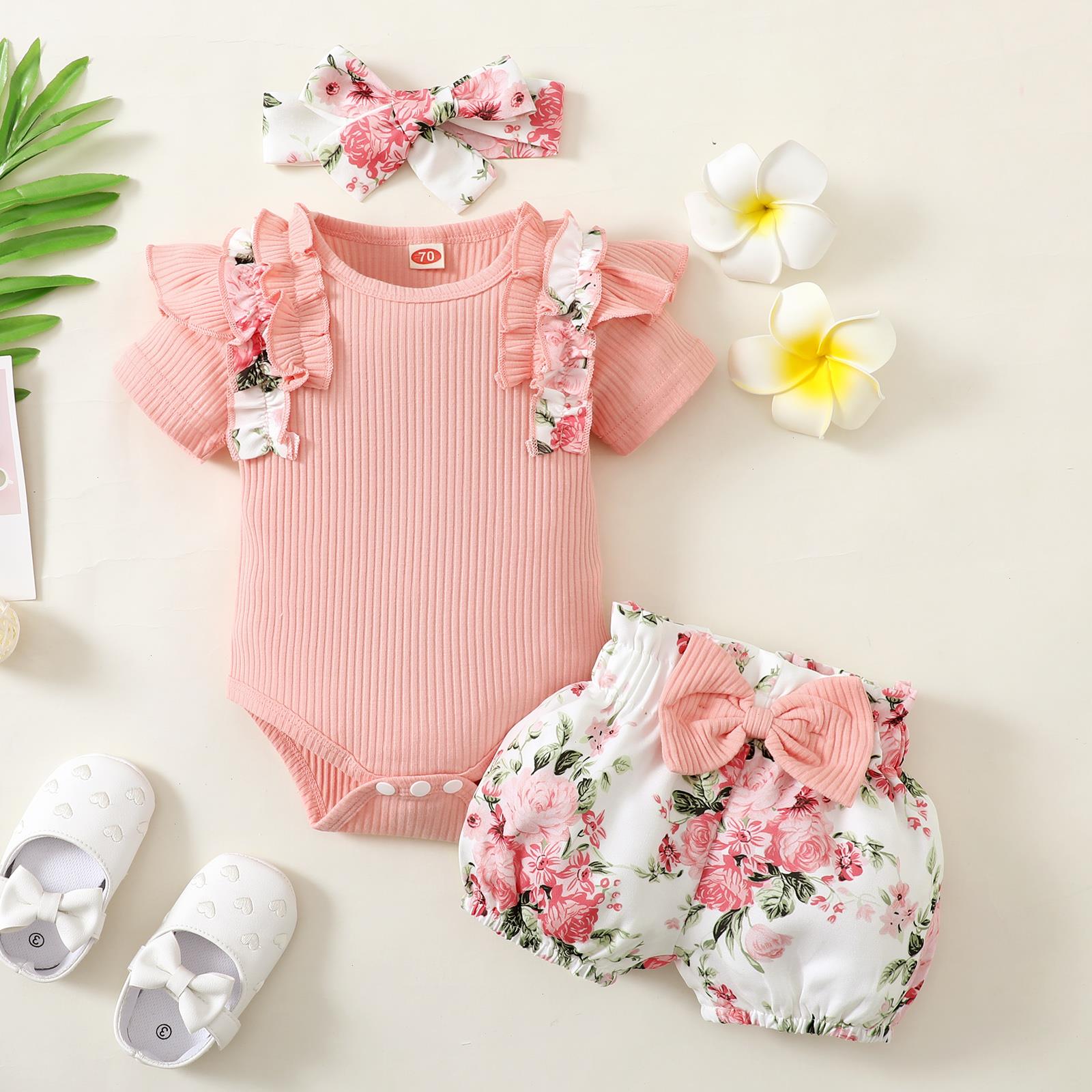 Fashion Summer Newborn Baby Girl Clothes Set Short Sleeve Ruffle Romper Tops Floral Print Shorts Headband Infant 3pcs Outfits, Deep pink
Fashion Summer Newborn Baby Girl Clothes Set Short Sleeve Ruffle Romper Tops Floral Print Shorts Headband Infant 3pcs Outfits, Deep pink