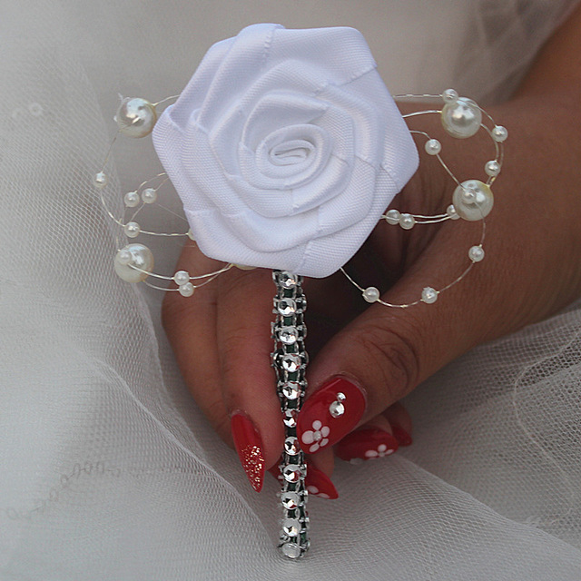 nEuropean Wedding Flowers Groom Groomsmen Boutonniere Wedding Prom Men Suit Lapel Pin Silk Ribbon Ceremony Flower Brooch