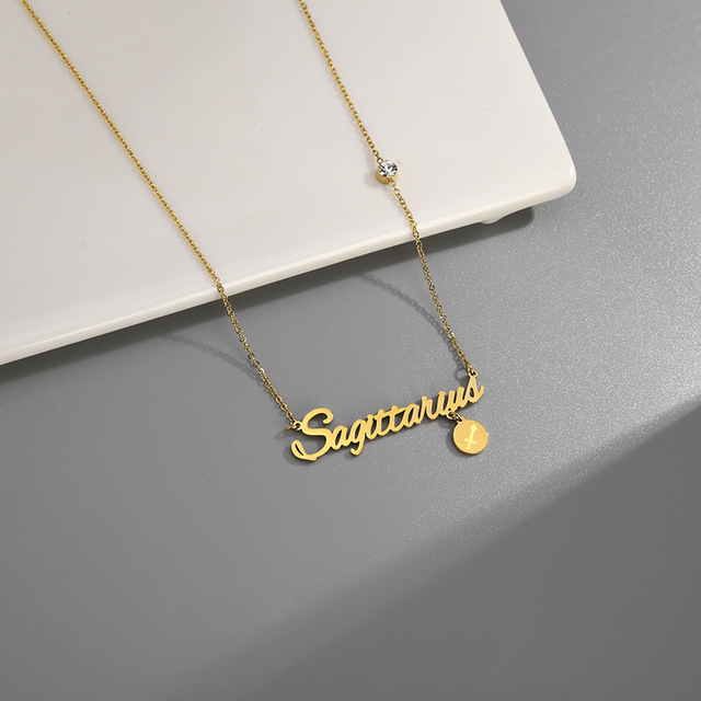 12 Zodiac Sign Necklace Cubic Zirconia Charm 18k Gold Chains Star Sign Pendant Choker Astrology Necklaces for Women Mother Birthday Valentine Fashion 