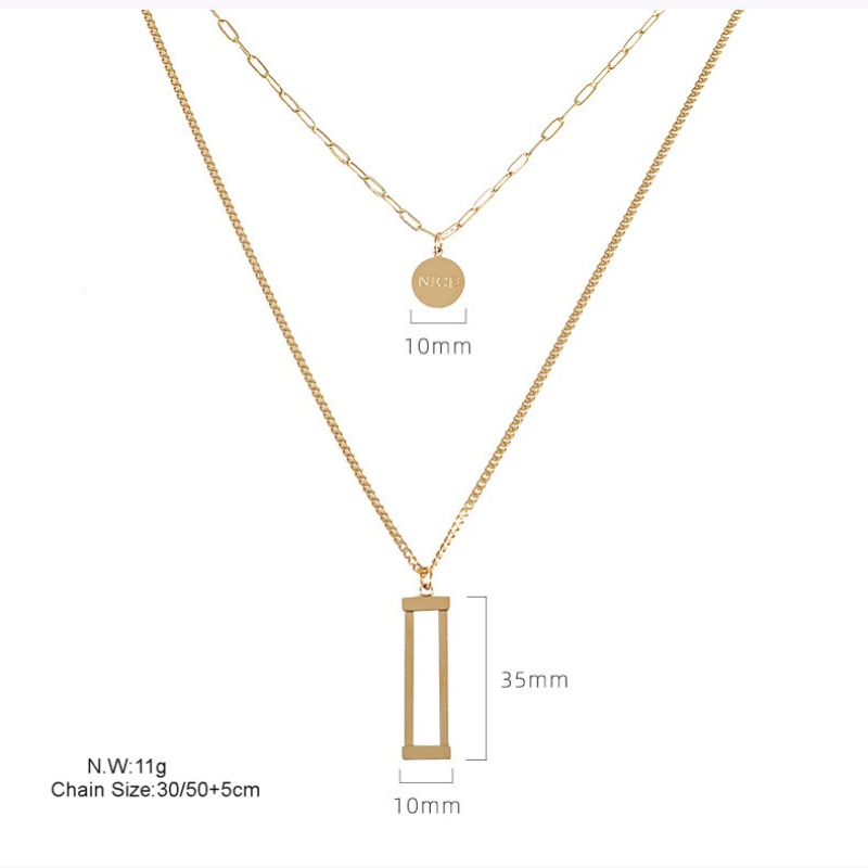 Fashion Rectangle Pendant Multilayered Chain Round Nice Charm Necklace
