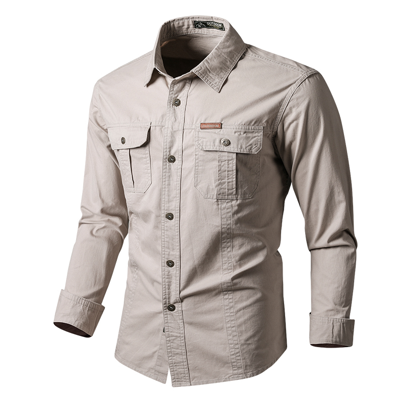Mens Cotton Military Shirts Men Long Sleeve Casual Dress Male Cargo Work Working Solid Color 220330