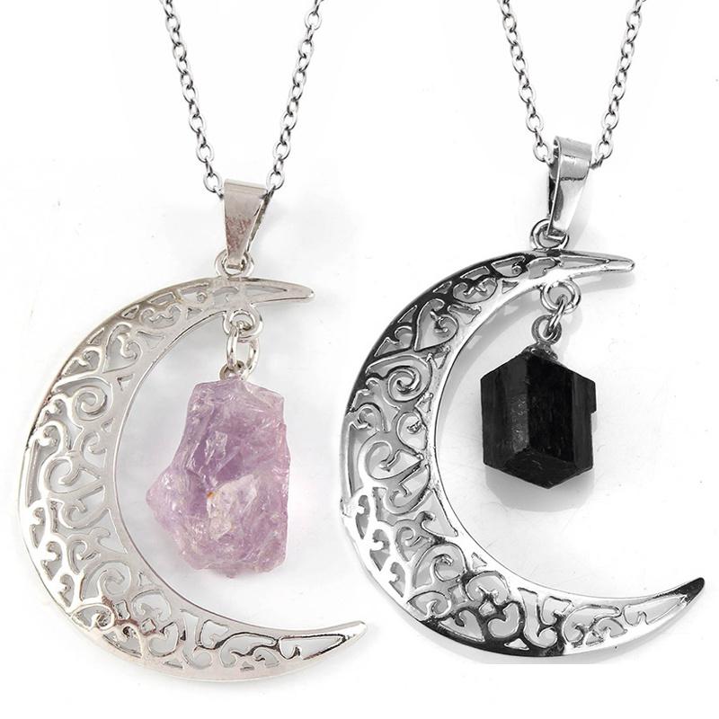 Pendant Necklaces Vintage Natural Stone Crystal Crescent Moon Necklace Black Tourmaline Chain Women Men Pink Jewelry 2022
Pendant Necklaces Vintage Natural Stone Crystal Crescent Moon Necklace Black Tourmaline Chain Women Men Pink Jewelry 2022