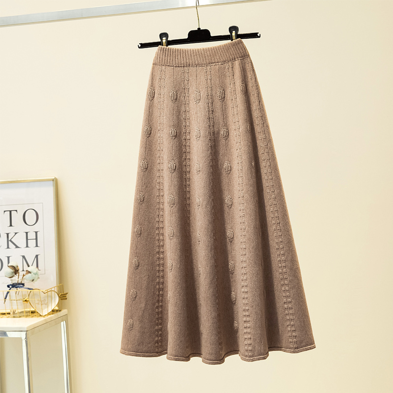 SURMIITRO Fashion Autumn Winter Knitted Jacquard Midi Long Skirt Women Korean Style Mid-Length High Waist Female 220317