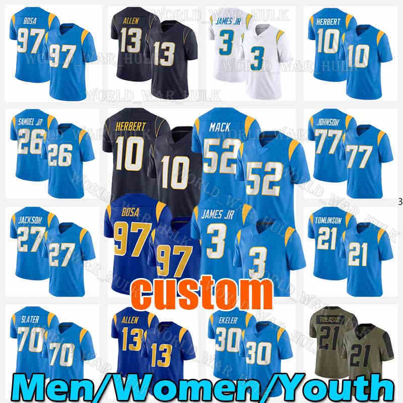 Justin Herbert Football Jersey Derwin James Jr. Khalil Mack J.C. Jackson Zion Johnson Keenan Allen Joey Bosa Austin Ekeler Asante Samuel, Youth custom (s d)
Justin Herbert Football Jersey Derwin James Jr. Khalil Mack J.C. Jackson Zion Johnson Keenan Allen Joey Bosa Austin Ekeler Asante Samuel, Youth custom (s d)