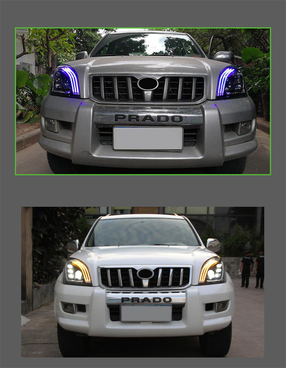 2 pcs head lamp For Toyota Prado 2003-2009 Land Cruiser LED daytime turn signal headlights high beam working lights