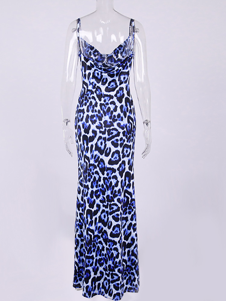 Asia Print Summer Dress Woman Sexy Backless Spaghetti Straps Cowl Neck Split Maxi Dress Fashion Female Robe Casual Streetwear 220511