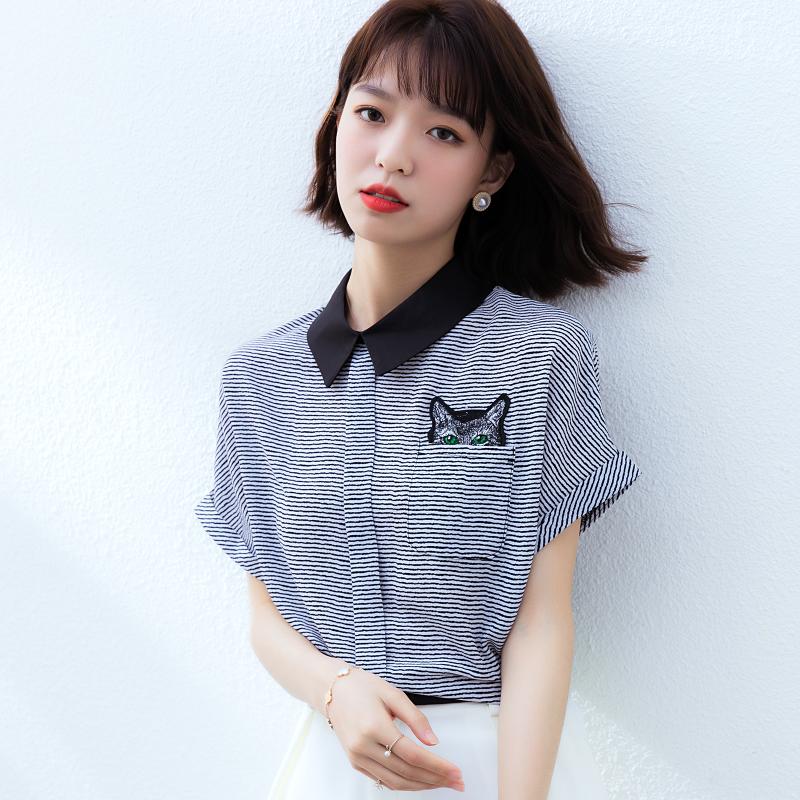 Women' Blouses & Shirts Thin Striped Chiffon Short Sleeve Ladies Top Women Casual 2022 Summer Korean Fashion Pullover Turn-down Collar Blou, Black
Women' Blouses & Shirts Thin Striped Chiffon Short Sleeve Ladies Top Women Casual 2022 Summer Korean Fashion Pullover Turn-down Collar Blou, Black