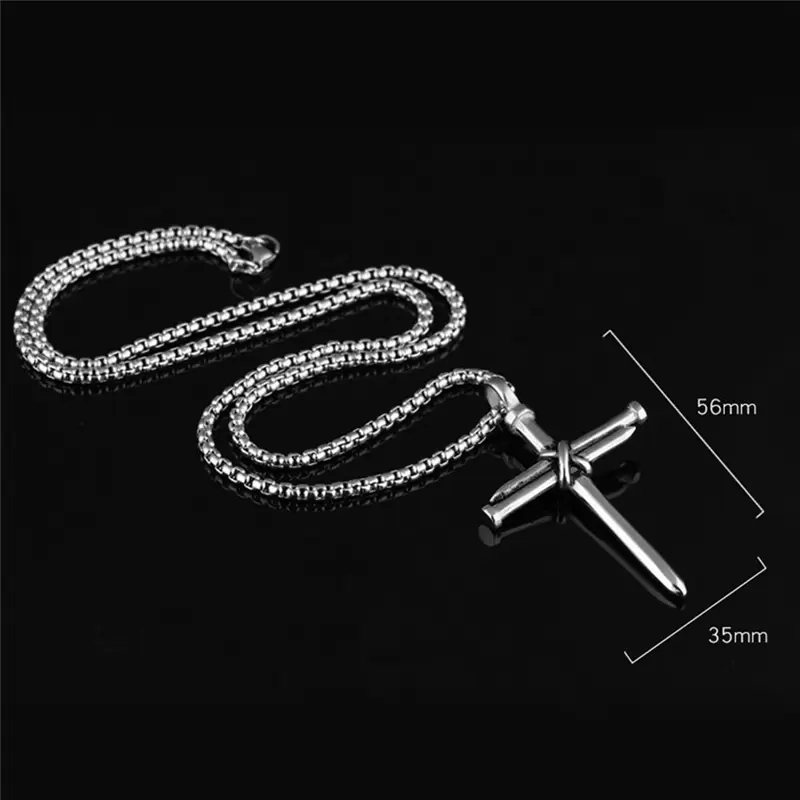 Hip Hop Mens Nail Cross Necklace Silver Gold Black Alloy Prayer Cross Pendant With Stainless Steel Chain Choker Necklaces Cool Boys Crucifix Jewelry G