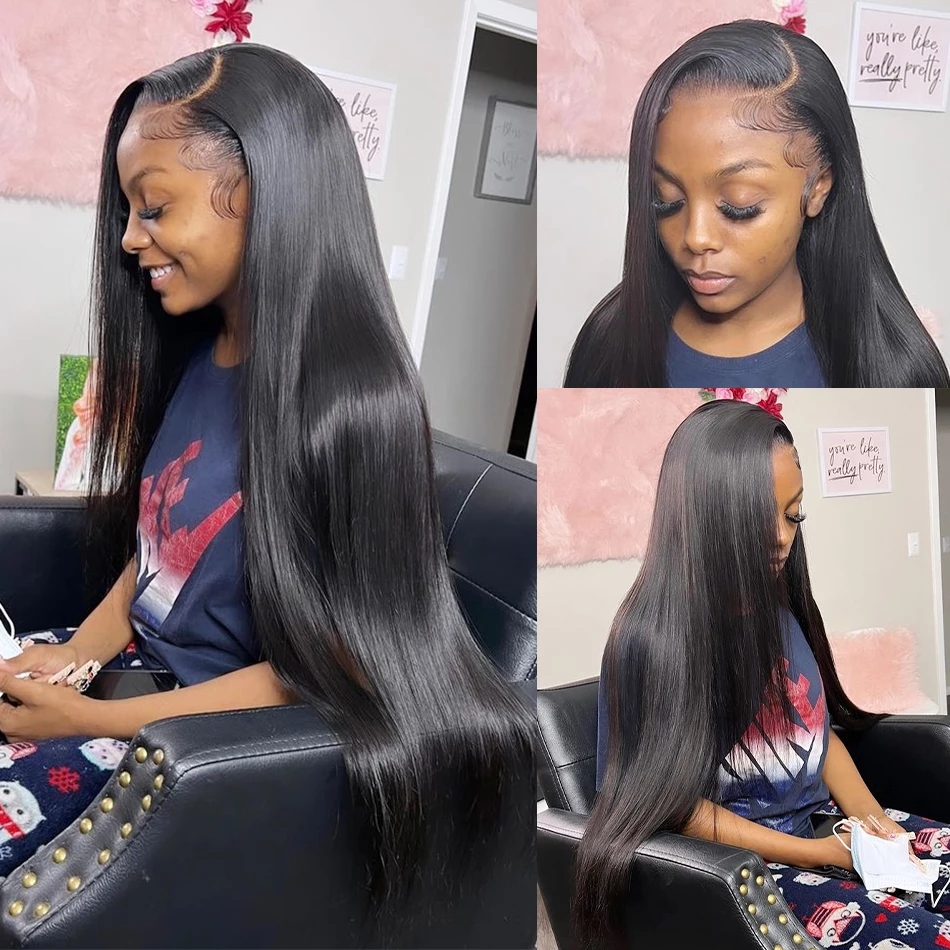 28 Inch 360 Lace Frontal Straight Human Hair Wig 13x4 Transparent Lace Synthetic Wigs For Black/White Women