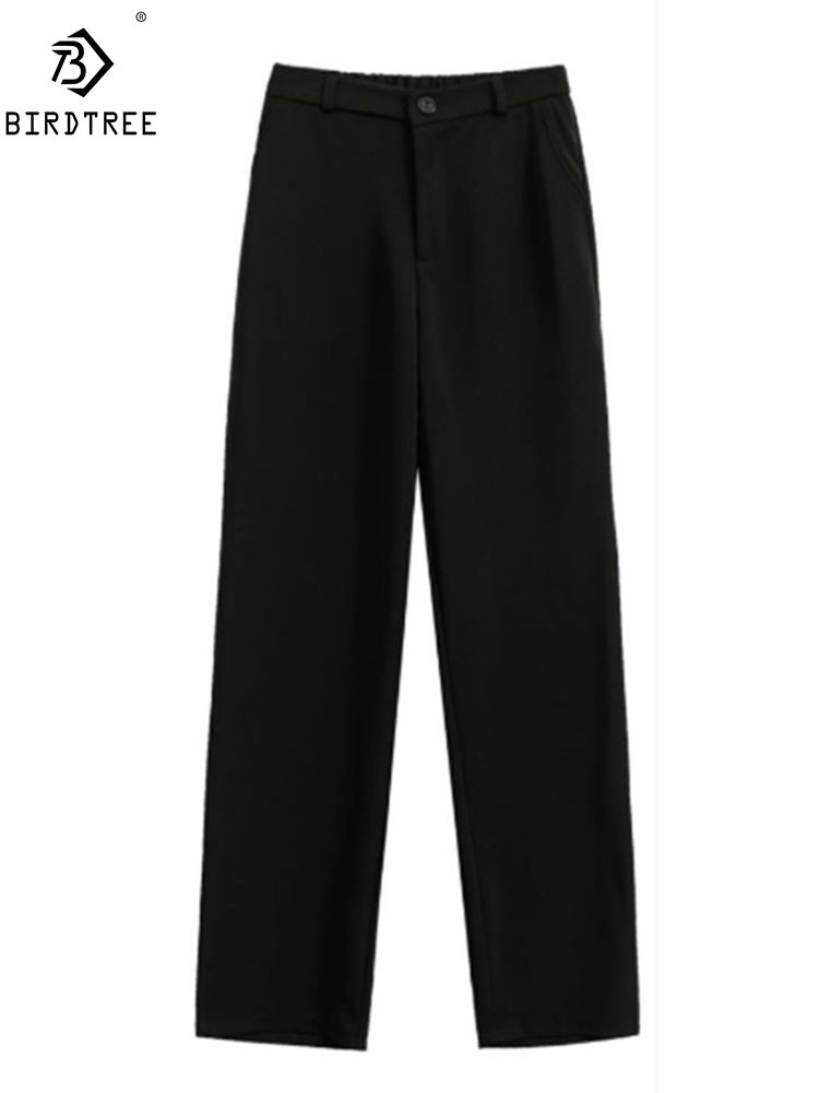 Spring Office Lady Elegant Casual Fashion High Waist Wide Leg Black Pants Full Length Pant Woman s B83813F 220325