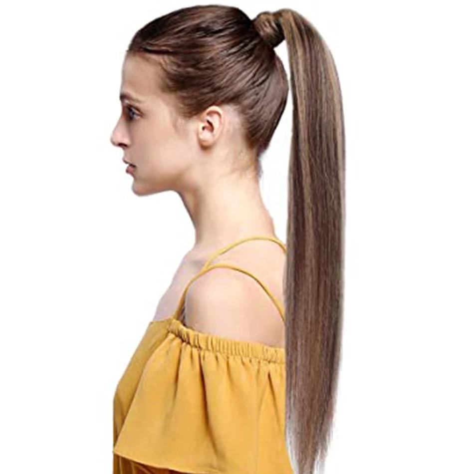 Piano Color ombre Ponytail hair piece wrap around Brazilian P4/27 Natural Hairpiece Real Human Hair Clip In Extensions Remy 120g