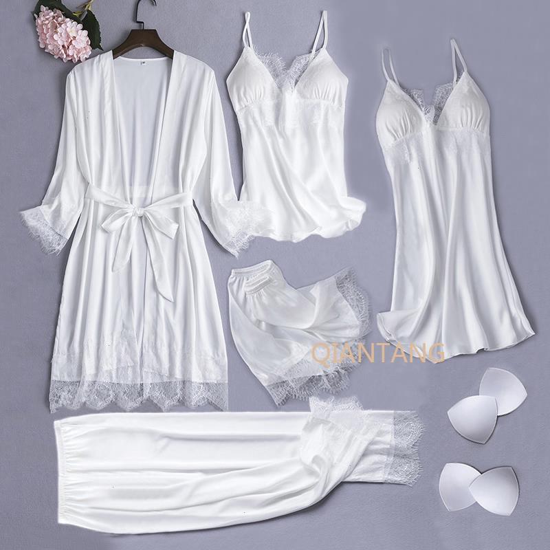 White Silk Pajamas Set Sleepwear Women 5pcs Bride Wedding Robe Nightgown Sexy Lace Chemise Kimono Bathrobe Gown Lingerie, Red d
White Silk Pajamas Set Sleepwear Women 5pcs Bride Wedding Robe Nightgown Sexy Lace Chemise Kimono Bathrobe Gown Lingerie, Red d