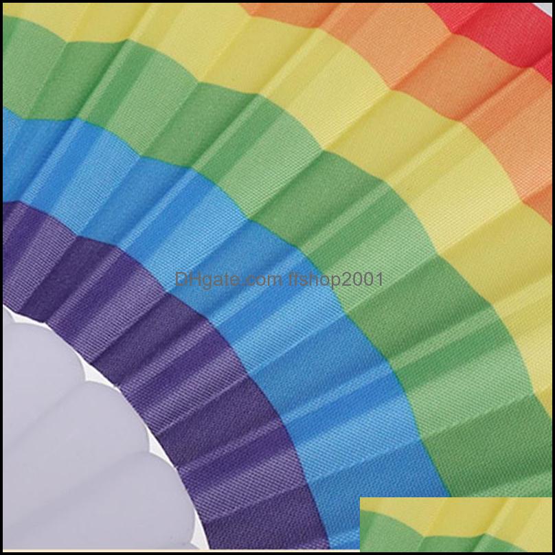 Party Favor Event Supplies Festive Home Garden Folding Rainbow Fan Printing Crafts Festival Decoration Plastic Hand Held Dance Fan4754775