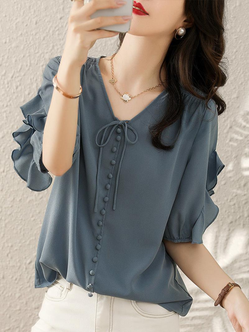 Women's Blouses & Shirts Women Spring Summer Lady Fashion Casual Short Sleeve V-Neck Collar Solid Color Ruffles Blusas Tops2301Women's, Blue
Women's Blouses & Shirts Women Spring Summer Lady Fashion Casual Short Sleeve V-Neck Collar Solid Color Ruffles Blusas Tops2301Women's, Blue