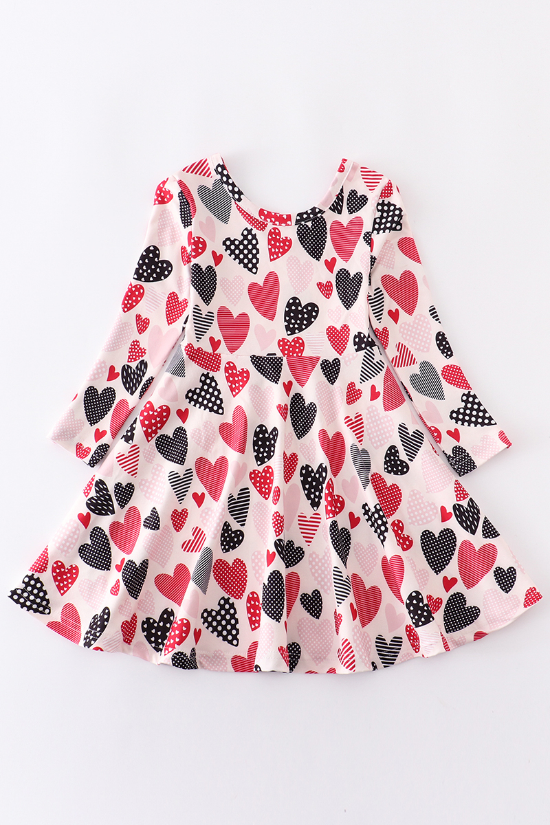 Girlymax Baby Girls Kids Clothing Milk Silk Love Heart Shape Twirl Dress Knee Length Long Sleeve 220707