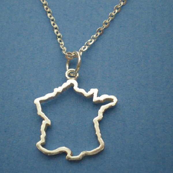 10PCS Tiny Country Map France Necklace Charm Pendant Simple Hollow Outline European Pride French Paris Map Necklaces for Souvenir Gifts
