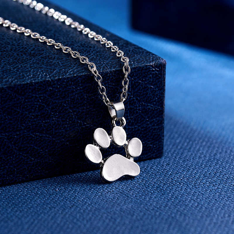 Dog Cat Paw Footprint Cute Necklace Women Silver Color Chain Lovely Animal Pendant Jewelry Kids Couple Party Gifts