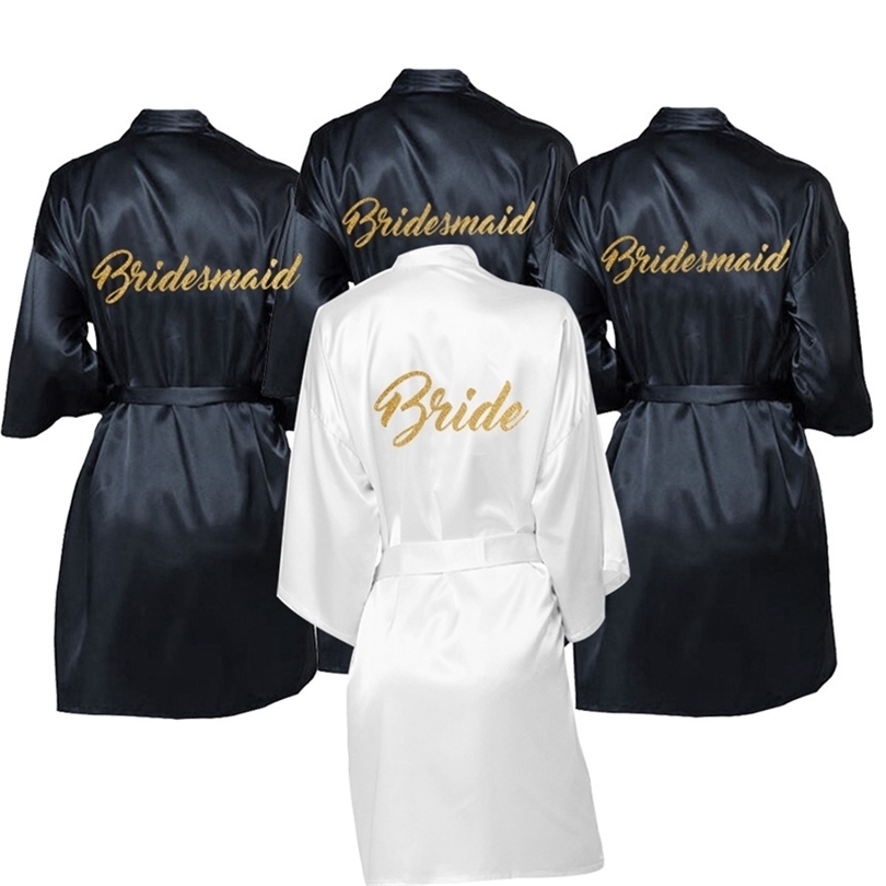 Wedding Bride&Squad Robe Silver Print Kimono Satin Pajamas Robe bridesmaid Sister Custom Robes T200612