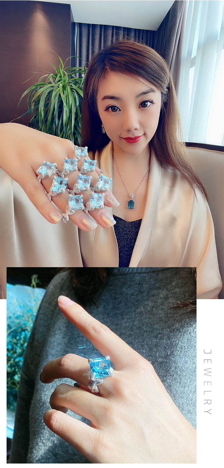 Choucong Brand Vintage Square Lab Aquamarine Promise ring 925 Sterling silver Party Engagement Wedding Band Rings for women Bridal Fine Jewelry For Lo
