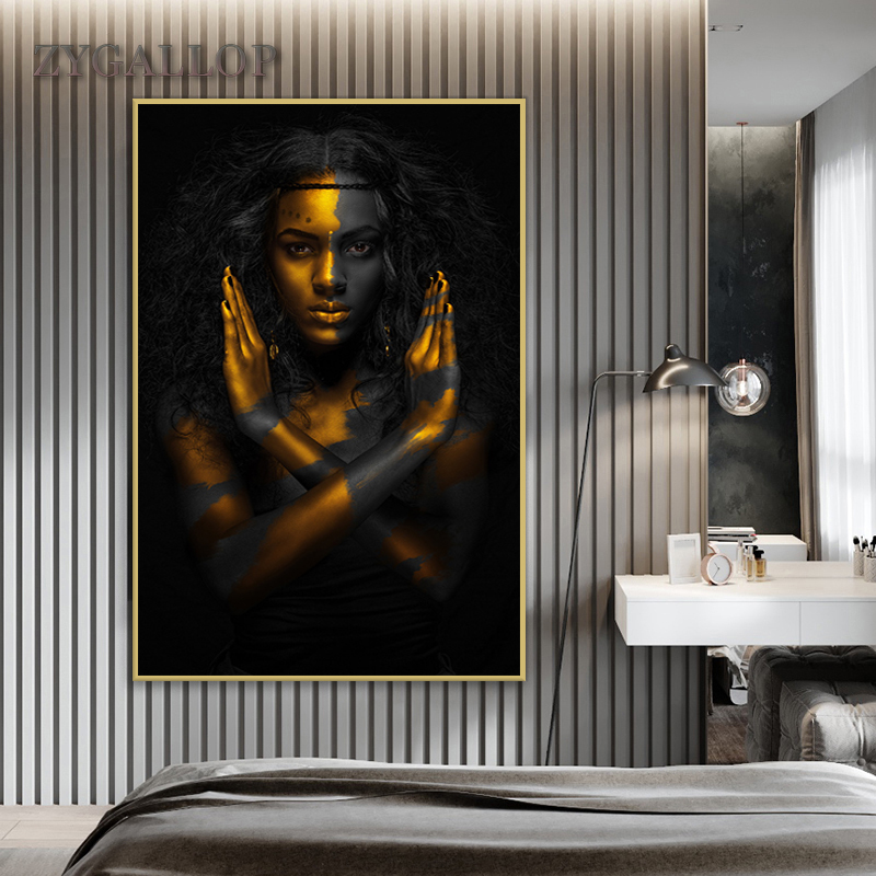Gold Black Woman Canvas Painting African Art Woman Posters Modern Paintings for Living Room Wall Pictures Home Decoration Cuadro
Gold Black Woman Canvas Painting African Art Woman Posters Modern Paintings for Living Room Wall Pictures Home Decoration Cuadro