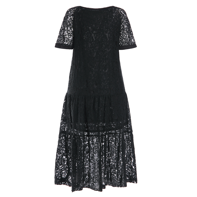 ZANZEA Women Lace Crochet Maxi Long Dress Summer O Neck 3 4 Sleeve Party Vestidos Robe Femme Bohemian Sundress Casual 220613