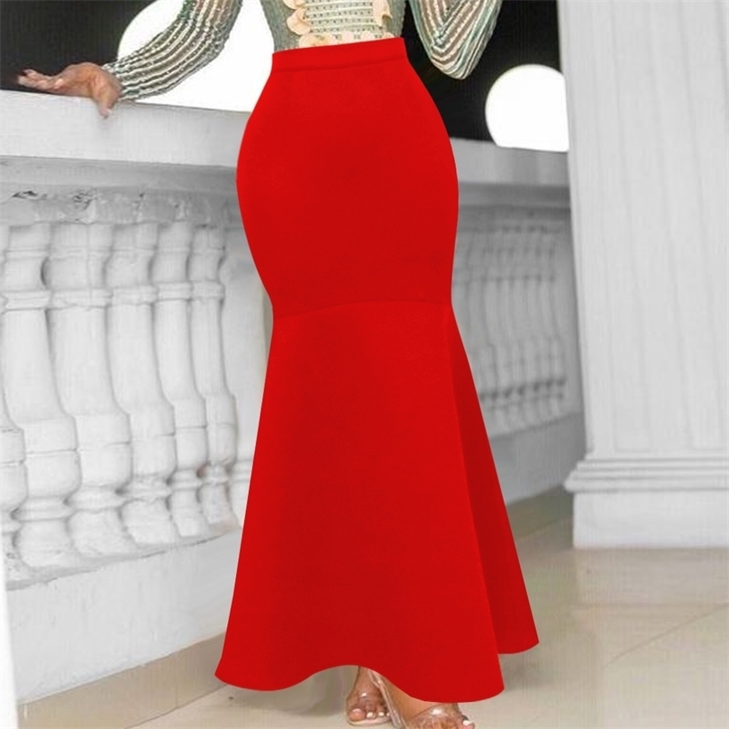 Women Long Mermaid Skirt Slim High Waist Trumpet Style Party Maxi Celebrate Event Office Lady Elegant Classy Female Large Size 220317