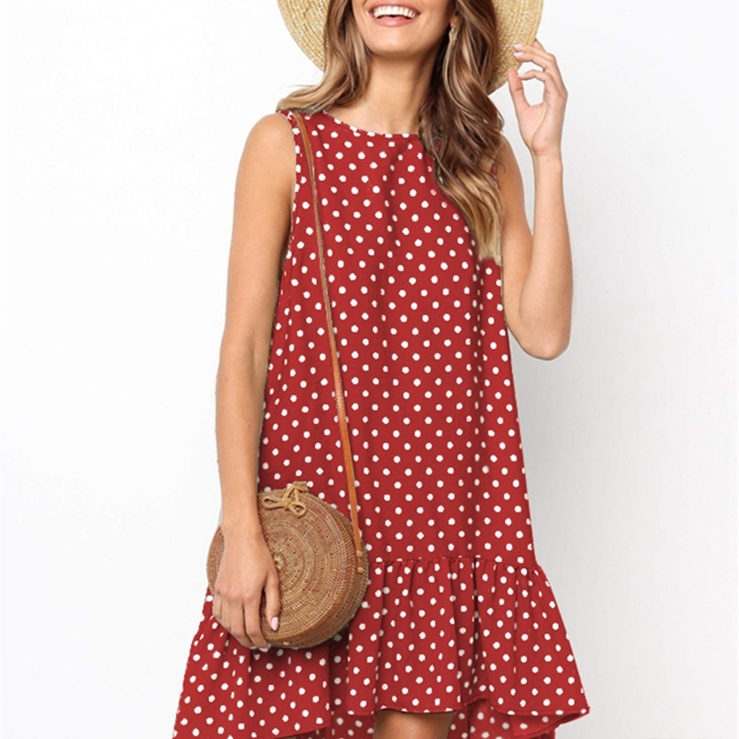 Lossky Women Summer Dress Polka Dot Chiffon Sleeveless Beach Mini Casual Yellow Sundress Fashion Plus Size Dress For Women 220510