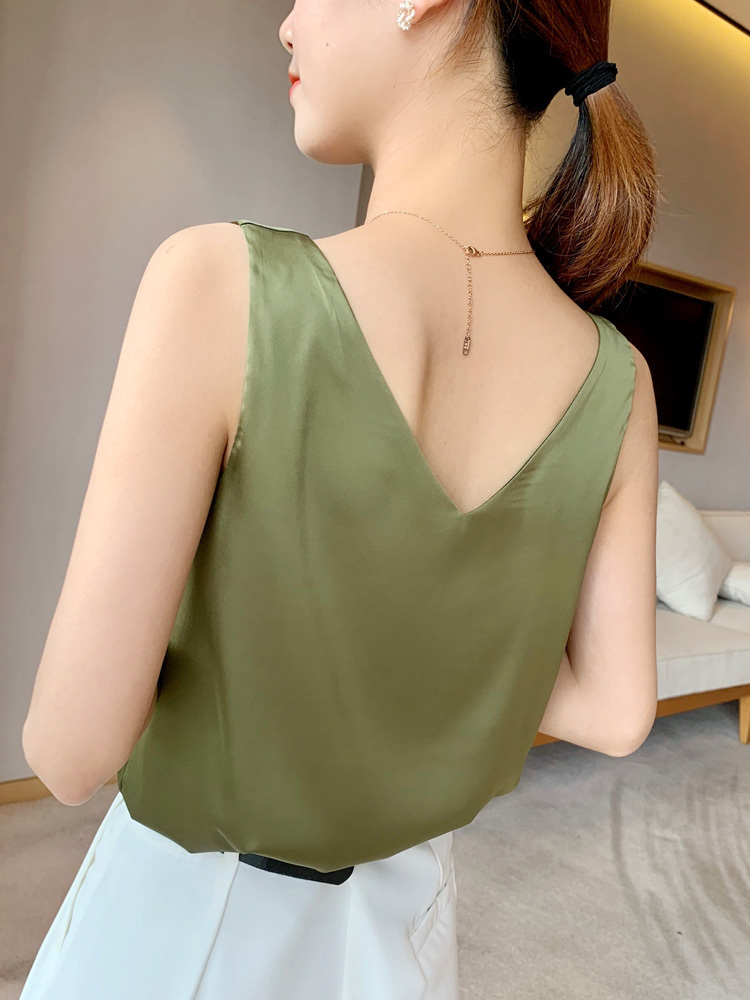 Women's Blouses Summer Chiffon V Neck Plus Size Satin Office Black Women Tunic Elegant Shirts Silk Sling Vest Woman Top 220316