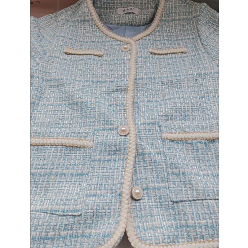 Womens Vintage Tweed Jacket Suit Blazer Coat Elegant Fashion Outwear Manteau Femme Feminino