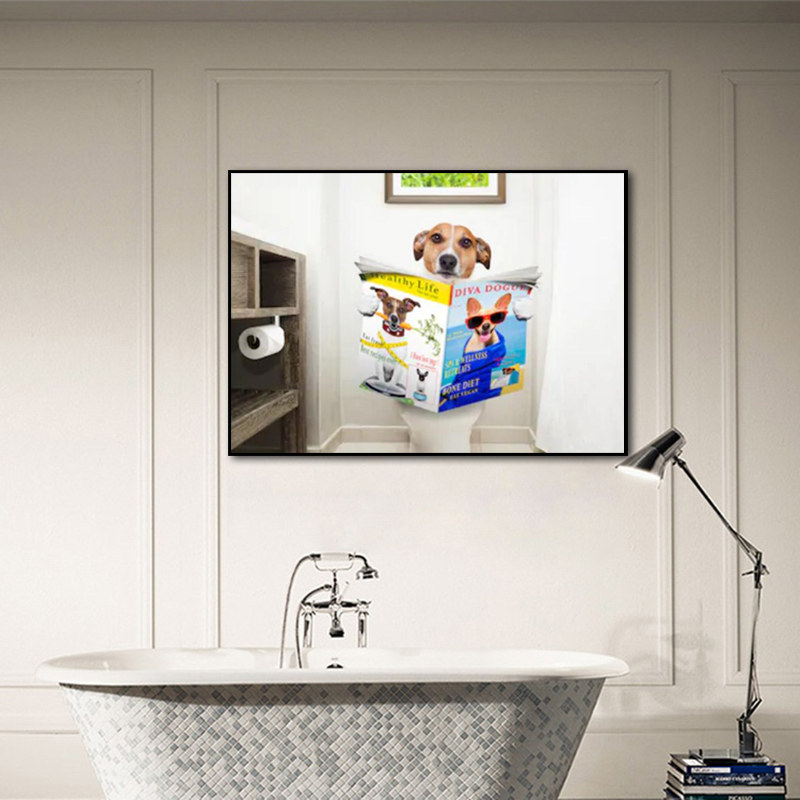Funny Cute Dog Animal Pictures Canvas Prints Wall Painting For Room Washroom Toilet Decorative Paintings NO FRAME