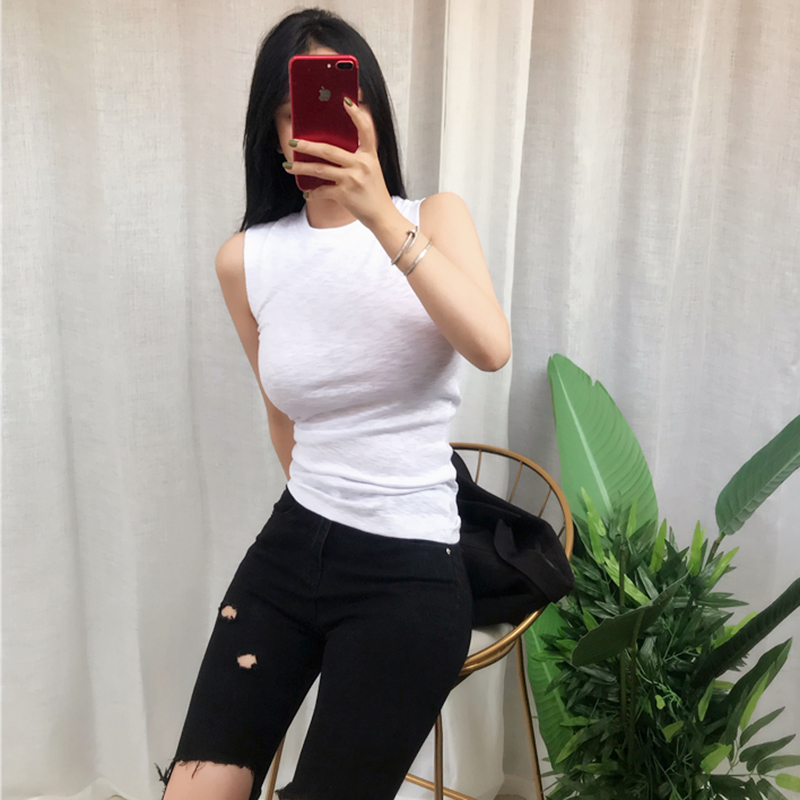 Women Spring Summer Tank Tops Sleeveless Slim fit Korean Tee Ladies Round Neck Vest Singlets Camisole Cotton Thin 220316