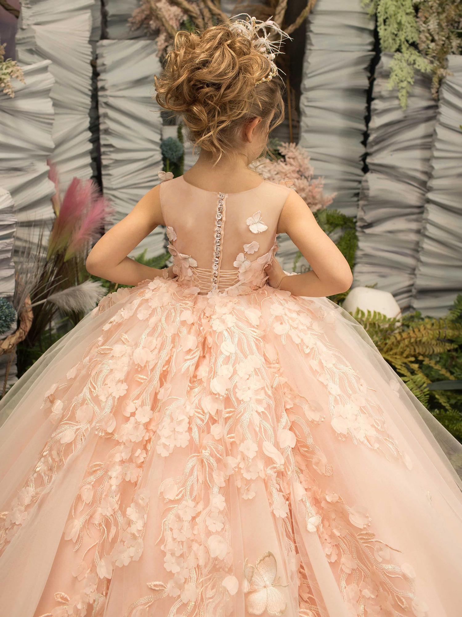 Flower Dresses Weddings Sleeveless Tulle Party Dress For Kids Girl Lace Appliques Princess Ball Gown Pageant Mc2300 0629