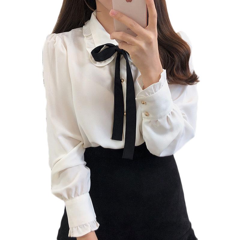 Women' Blouses & Shirts WSYORE Female Black Lace-up Bow Tie Doll Collar Shirt Spring And Autumn Casual Wild Long Sleeve Bottoming Chiffon N
Women' Blouses & Shirts WSYORE Female Black Lace-up Bow Tie Doll Collar Shirt Spring And Autumn Casual Wild Long Sleeve Bottoming Chiffon N