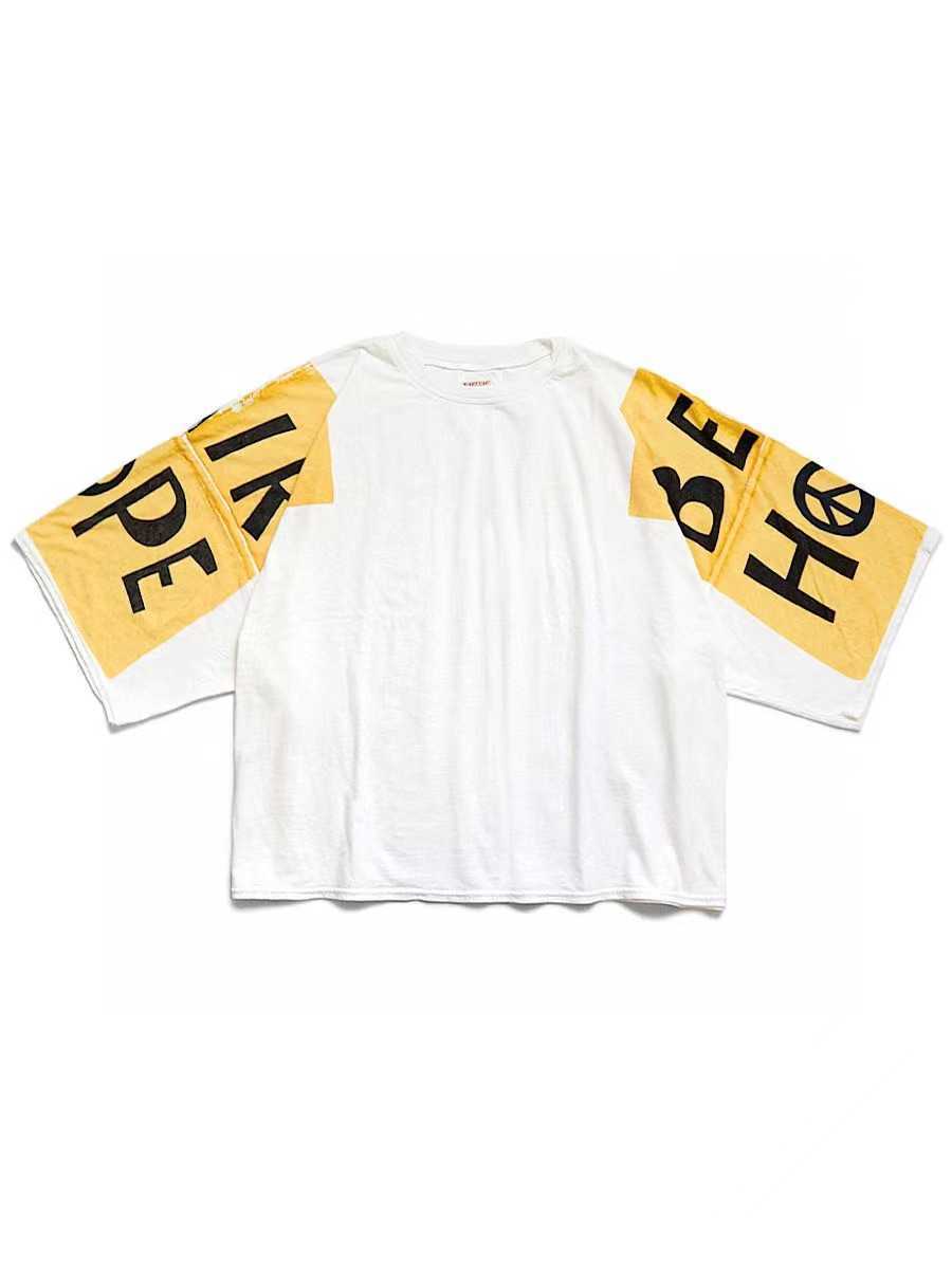 Men's T-Shirts Kapital Hirata hohiro short sleeve T-shirt 5 / 4 sleeve yellow color block letter printed round neck loose in summer, White
Men's T-Shirts Kapital Hirata hohiro short sleeve T-shirt 5 / 4 sleeve yellow color block letter printed round neck loose in summer, White