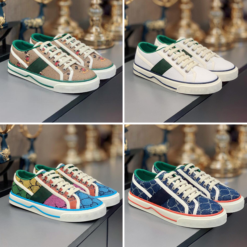 2022Designers Tennis sneaker canvas Luxurys Shoe Beige Blue washed jacquard denim Women Shoes Ace Rubber sole Embroidered Vintage casual Sneakers