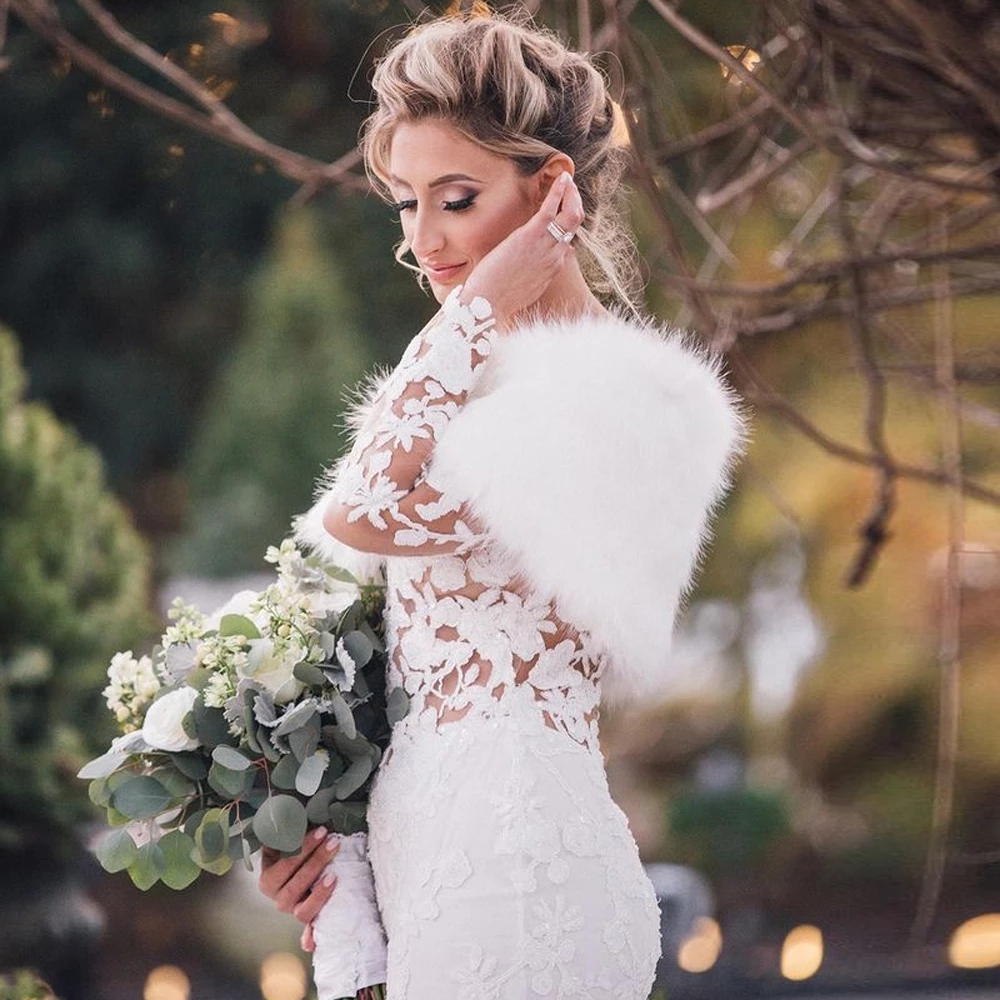 Vintage Illusion Top Mermaid Wedding Dresses Lace Appliques Long Sleeve Sweep Train Bridal Gown Country Robe De Mariee