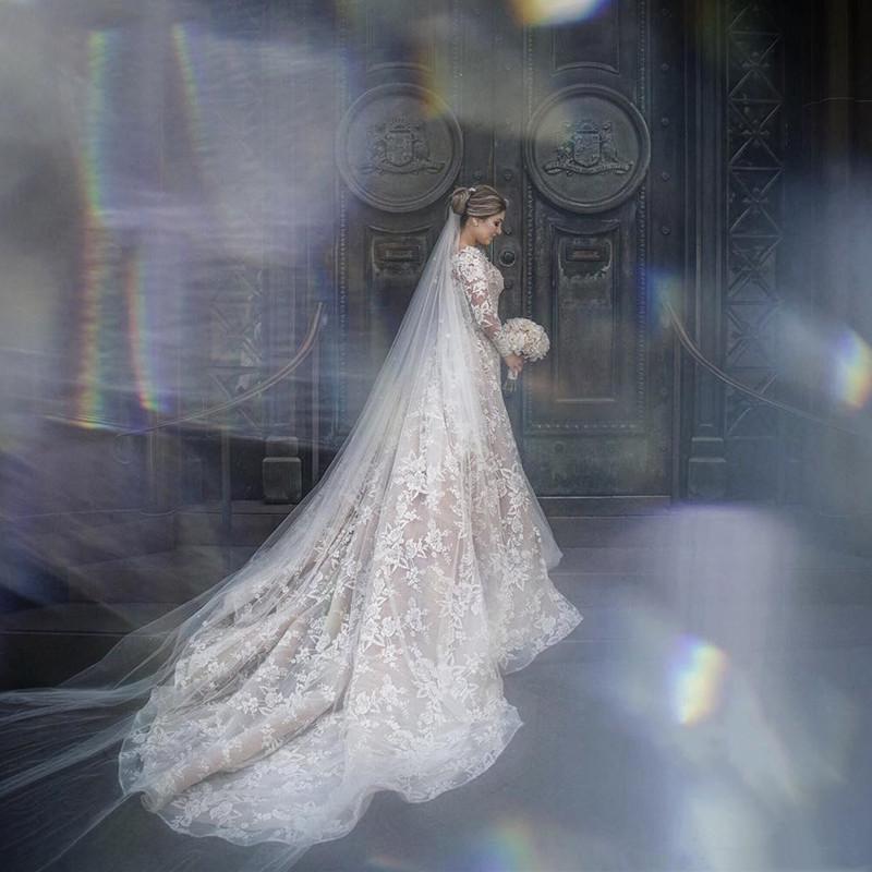 UPS Modest Long Sleeves Mermaid Wedding Dress Detachable Train Lace Appliques Bridal Gown Vestido Overskirts Dresses