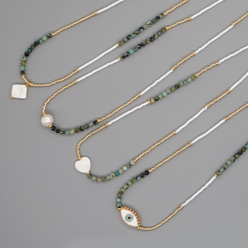 Miyuki Glass Beads White Pearl Evil Eye Pendant Necklace Summer Jewelry