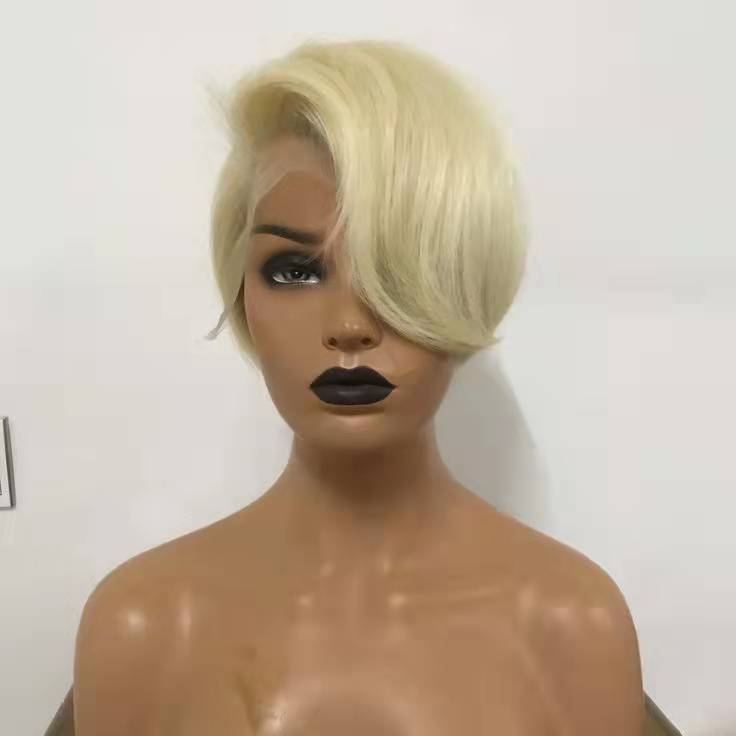 Blonde Human Hair Pixie Cut Wigs For Black Women Short virgin Blond Non Lace Front Wig Full Machine Wigs (613)