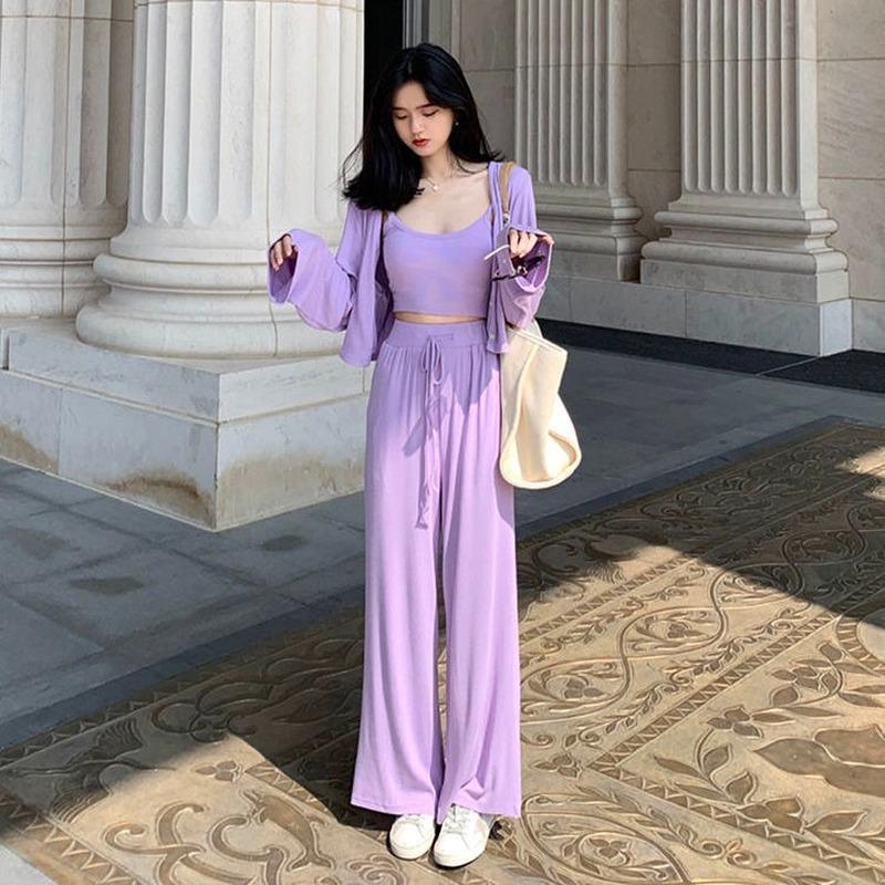 Women' Two Piece Pants Women 3 Set Solid Color Cardigan Jacket Sexy Vest High Waist Casual Wide Leg Fashion Suit Tracksuit Clothing E207Wom, Purple
Women' Two Piece Pants Women 3 Set Solid Color Cardigan Jacket Sexy Vest High Waist Casual Wide Leg Fashion Suit Tracksuit Clothing E207Wom, Purple