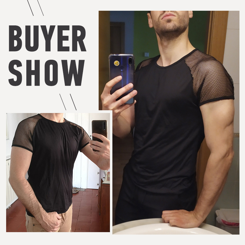 Fashion Men T Shirt Mesh Patchwork Streetwear Crew Neck Short Sleeve Casual Tee Tops Sexy Breathable Camisetas 5XL INCERUN D220611