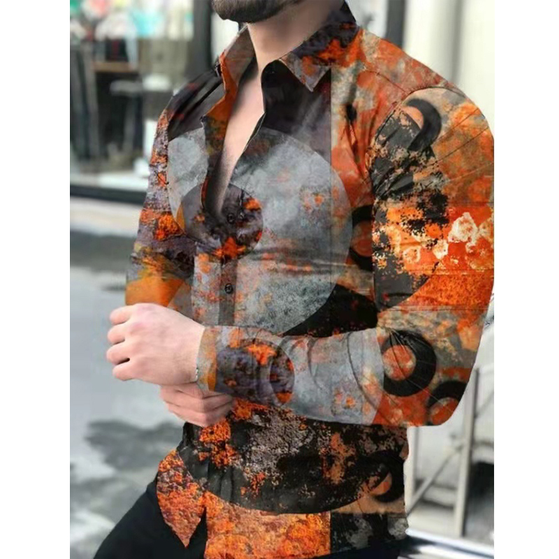 Shirts For Mens Vintage Splicing Loose Button Casual Long Sleeve Men Shirt Streetwear Autumn Fashion Turn-down Collar Top 220322