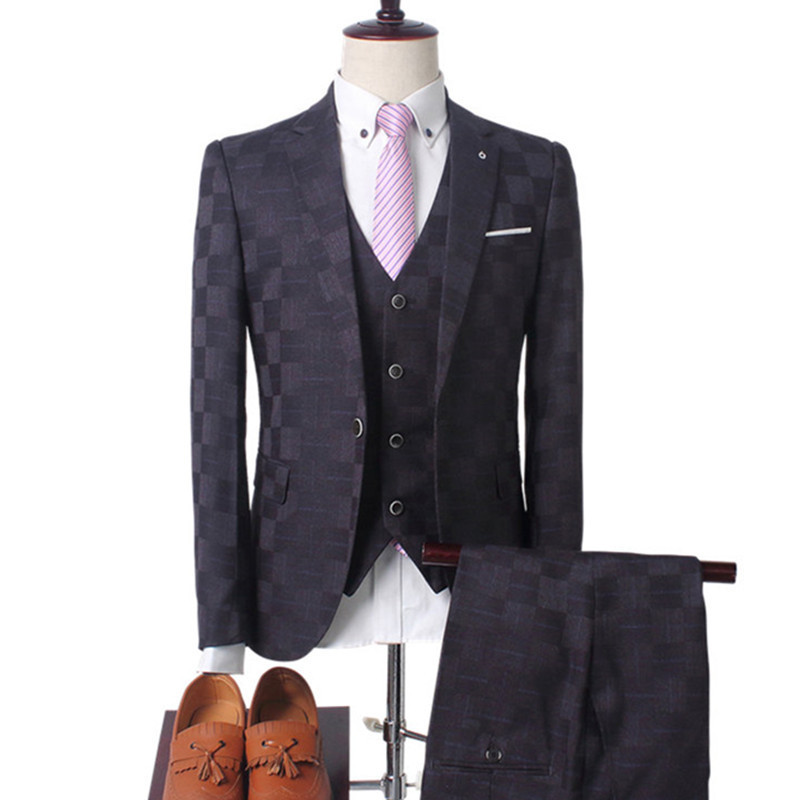 Men's Suits & Blazers Plaid Suit Men Blazer Vest Pants Business British Style We 220823