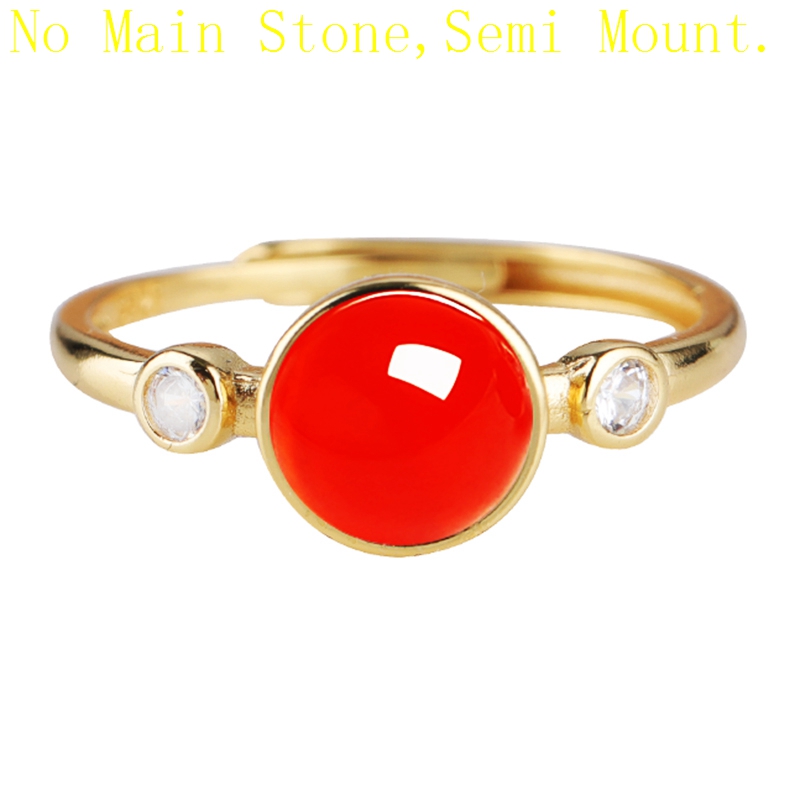 Ring Side Stones 925 Sterling Silver Semi Mount 7X7MM Round Cabochon Garnet Amber Agate Gemstone Setting Women Engagement Wedding Fine Jewelry CZ Cubi