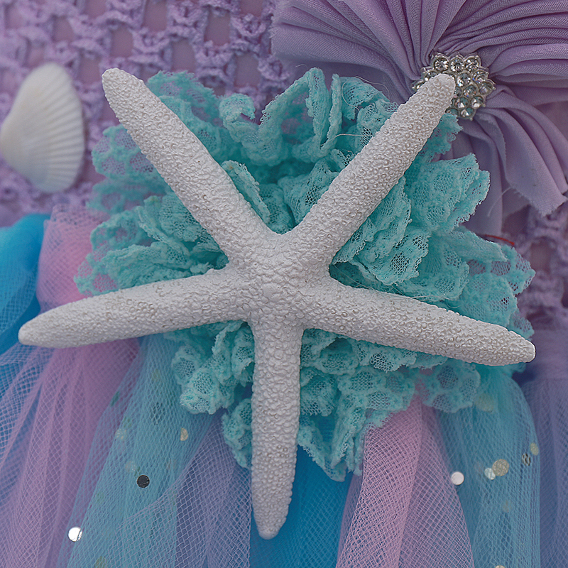 Lavender Flower Children Kids Girls Birthday Party Dresses Sparkly Tulle Sea Star Flower Toddler Baby Girls Clothes for Kids 220707