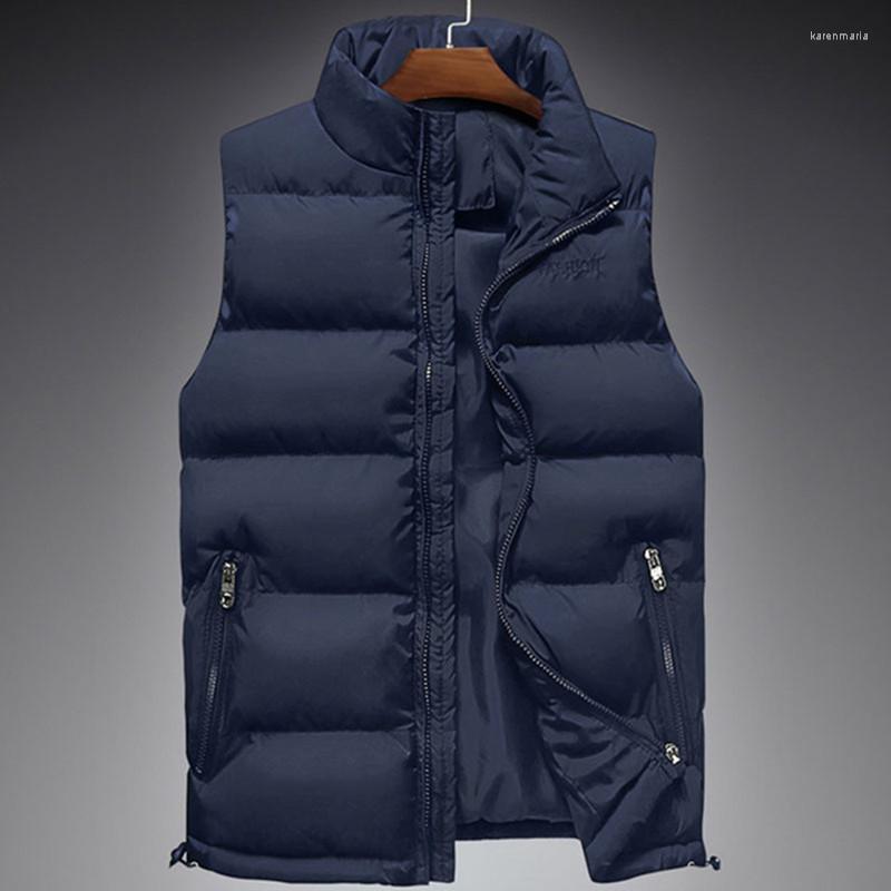 Men's Vests Winter Vest Mens Thicken Warm Cotton-padded Solid Waistcoat Plus Size 5XL Casual Coats Navy Blue Kare22, Black