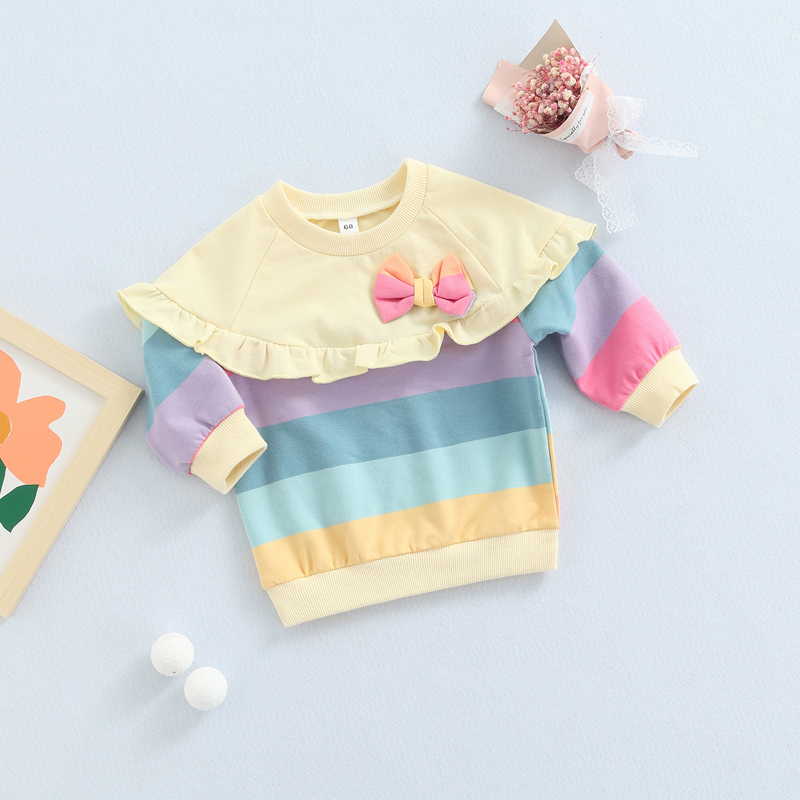 Hoodies & Sweatshirts Kids Sweater Rainbow Stripe Round Neck Long Sleeve Ruffle 220823