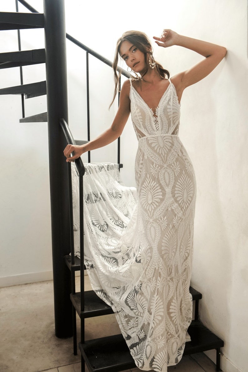 Beach Lace Mermaid Wedding Dresses 2022 BHLDN Spaghetti Backless Vestidos de noiva sereia barato Summer Holiday Bohemian Bridal Gown