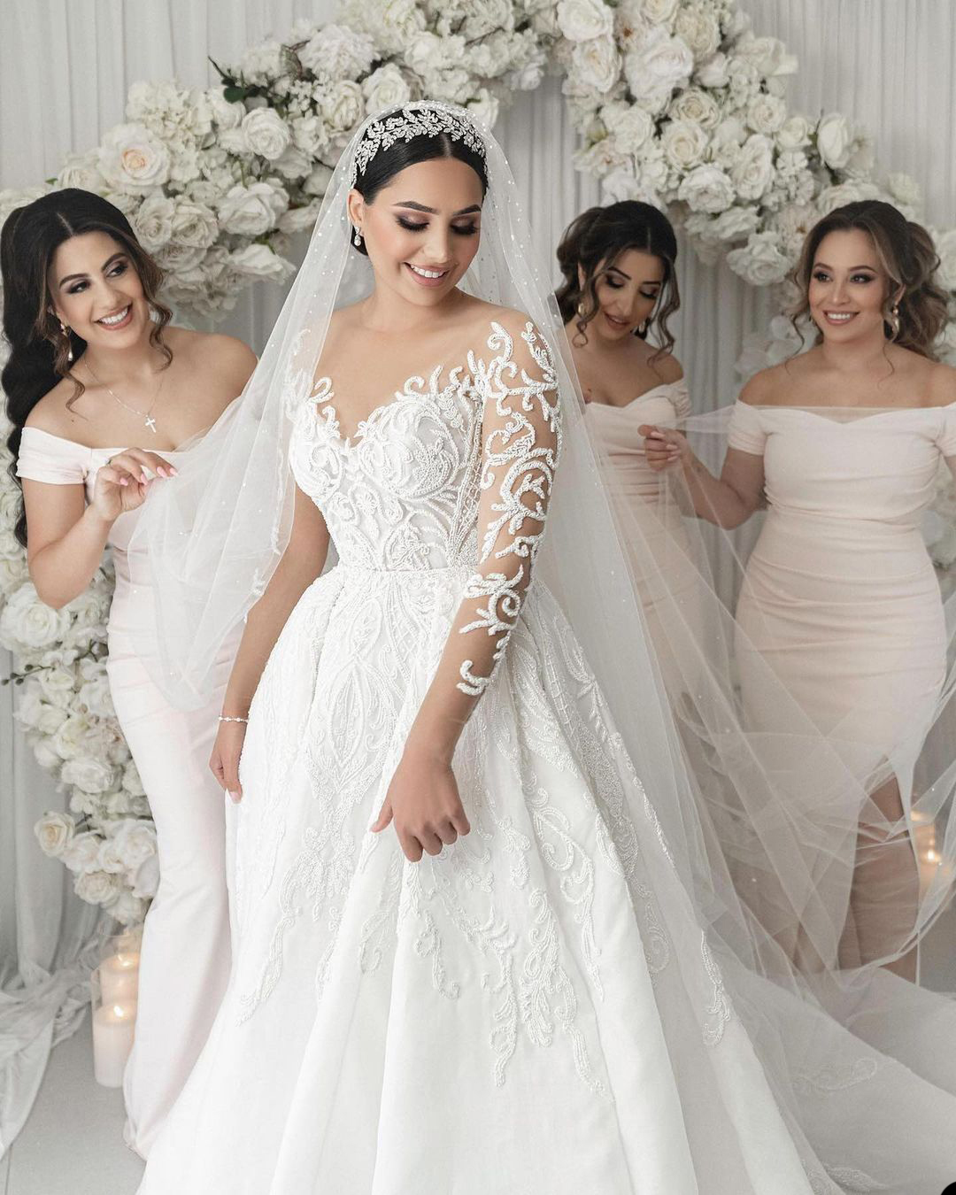 Luxury Lace Mermaid Wedding Dresses Sweetheart Full Sleeve Bridal Gowns Custom Made Applique Plus Size Formal Dress